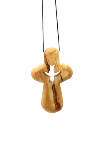 3 pc Holy Spirit Hand Cross Necklace Olive Wood Jerusalem Holy Land Souvenir Pendant