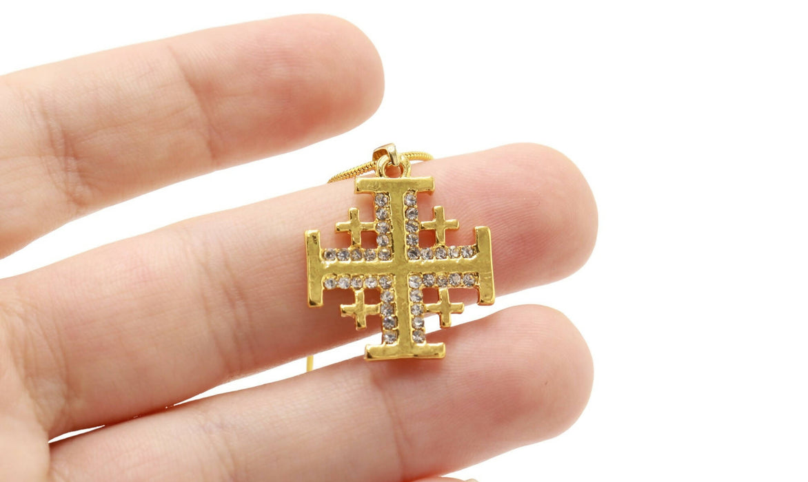 Cross Jerusalem Necklace Pendant Christianity Gold Chain Holy Land Jewelry