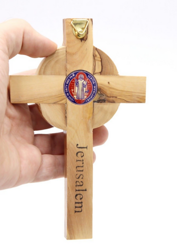 3 PC Set 4" -6.5" - 8" Saint St Benedict Cross Olive Wood Hanging Holy Land