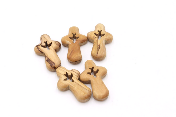 5 pc Holy Spirit Hand Cross Olive Wood Jerusalem Holy Land Souvenir Necklace