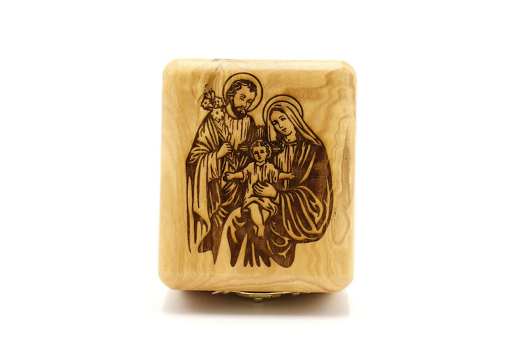 Holy Family Box Carved Gift Olive wood holy land Hand Made Jerusalem Souvenir