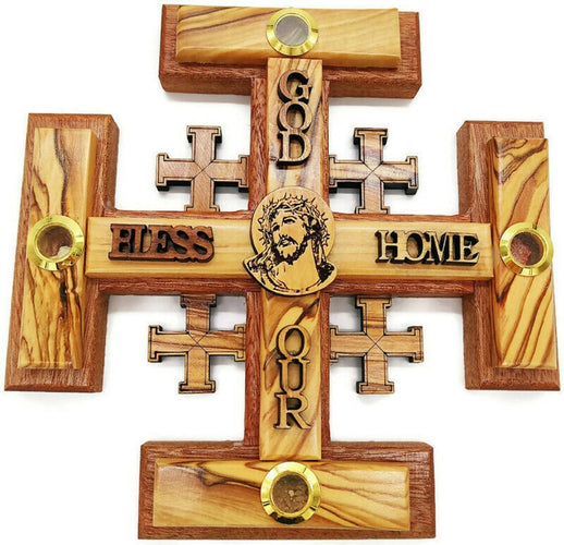 Terra Santa Wall Cross Jerusalem Cross Hand Made With Incense Soil Hand Made Olive Wood Holy Land