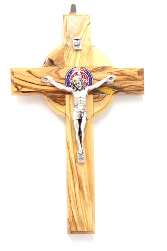 Saint St Benedict 8" Cross Olive Wood Wall Hanging Holy Land HandMade Christian