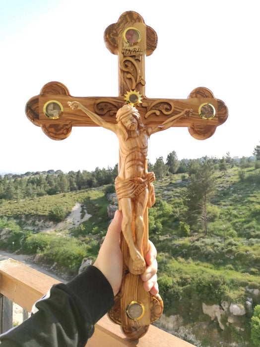 Olive Wood Cross Holy Land Jerusalem 21" Large Bethlehem Made Crucifix Wall Hand Hanging