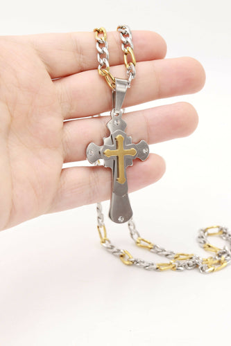 Cross Necklace silver Gold plated Stainless steel Jerusalem Christianity Pendant