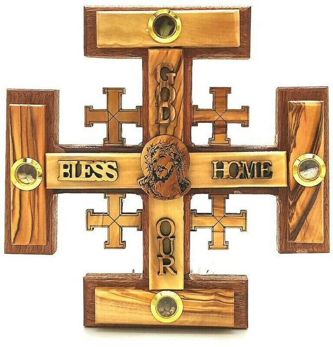 Terra Santa Wall Cross Jerusalem Cross Hand Made With Incense Soil Hand Made Olive Wood Holy Land