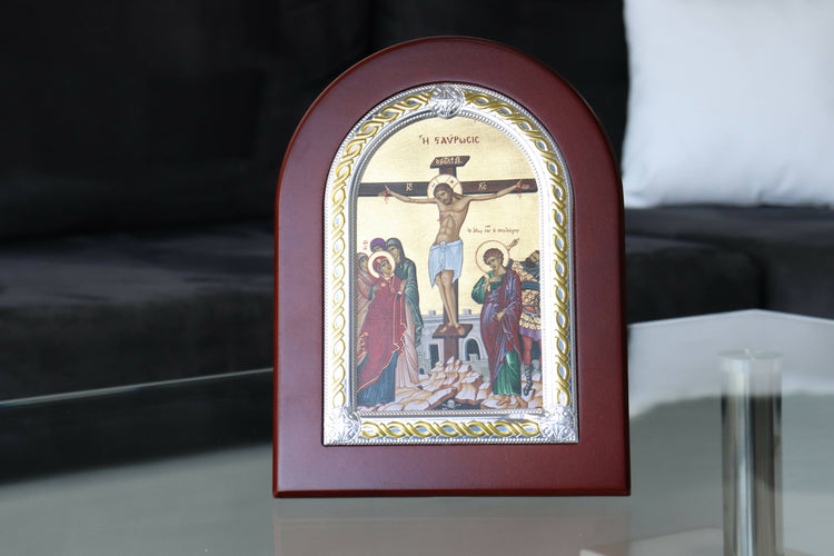 Icon Crucifixion of Jesus Nikolaos Silver 950 CERTIFICATED Christian Hand Made