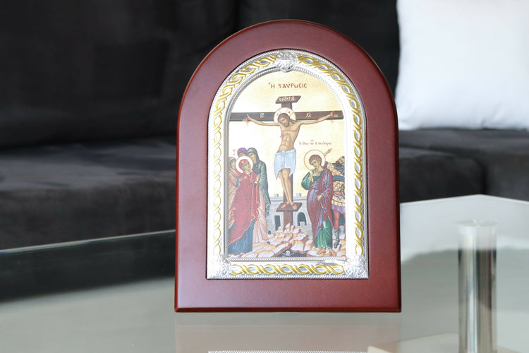 Icon Crucifixion of Jesus Nikolaos Silver 950 CERTIFICATED Christian Hand Made