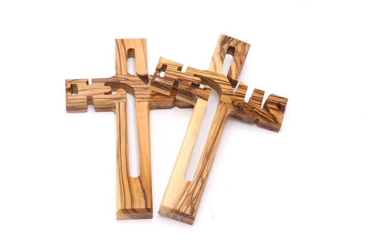 2 PCS Cross Craved JESUS OliveWood Jerusalem HandMade wall hanging HolyLand 6.1"