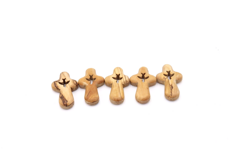 5 pc Holy Spirit Hand Cross Olive Wood Jerusalem Holy Land Souvenir Necklace