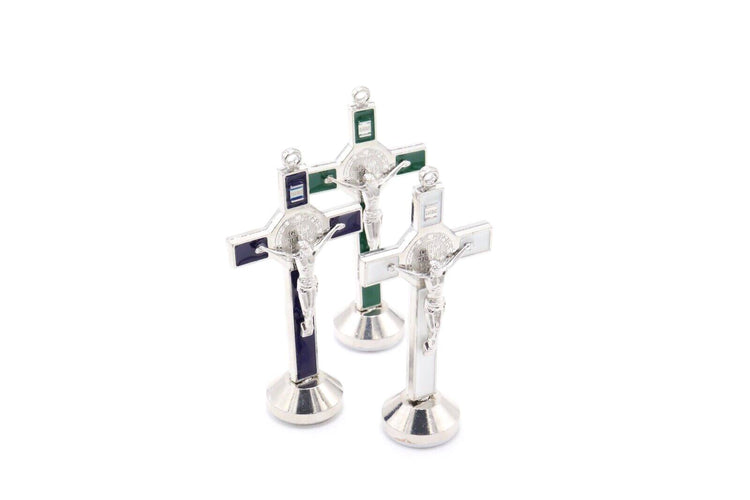 3 pcs Car - Table Cross Sticker St Benedict Crucifix Holy Land Jerusalem green blue white