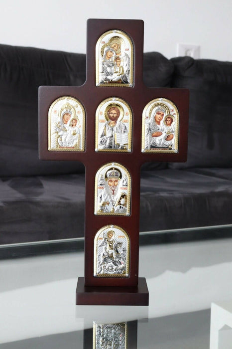 Wooden Cross multiple Silver Christian Orthodox Icon Silver 950 Nikolaos