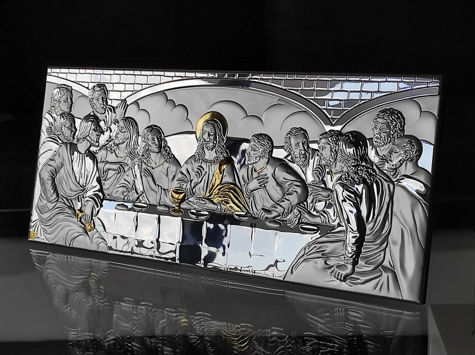 The Last Supper 19.68'' Silver 950 Holy Icon Handicraft Christian Gold and Silver with Box Made by Nicolaos