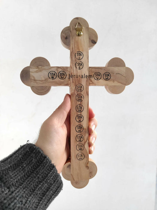 Olive Wood Frame Mother Of Pearl Cross Crucifix Hand Made Jerusalem Holy Land Christian Wall 11 Inches