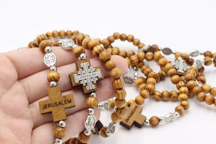 12 PCS Bracelet Holy Land Souvenir Jerusalem Olive Wood Hand Made Icon Religion