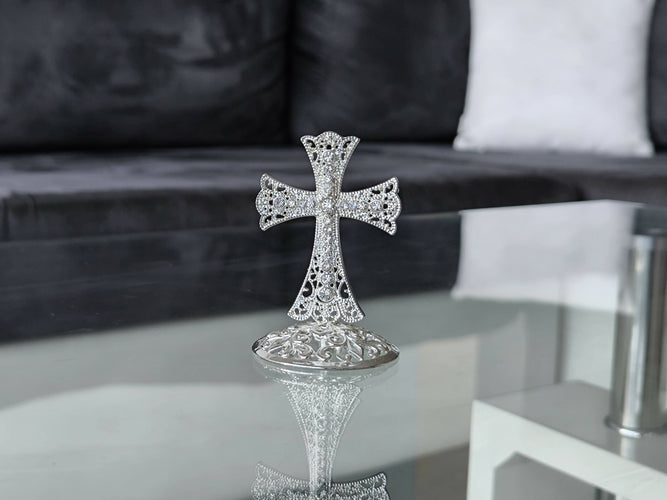 Metal Cross Holy Land Decoration Jeweled Accents Desktop Gift silver Religion Home Blessed