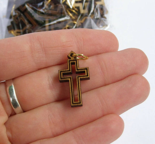 50 PCS Small Crosses Pendants Rosary Olive Wood Handmade Holyland Bethlehem