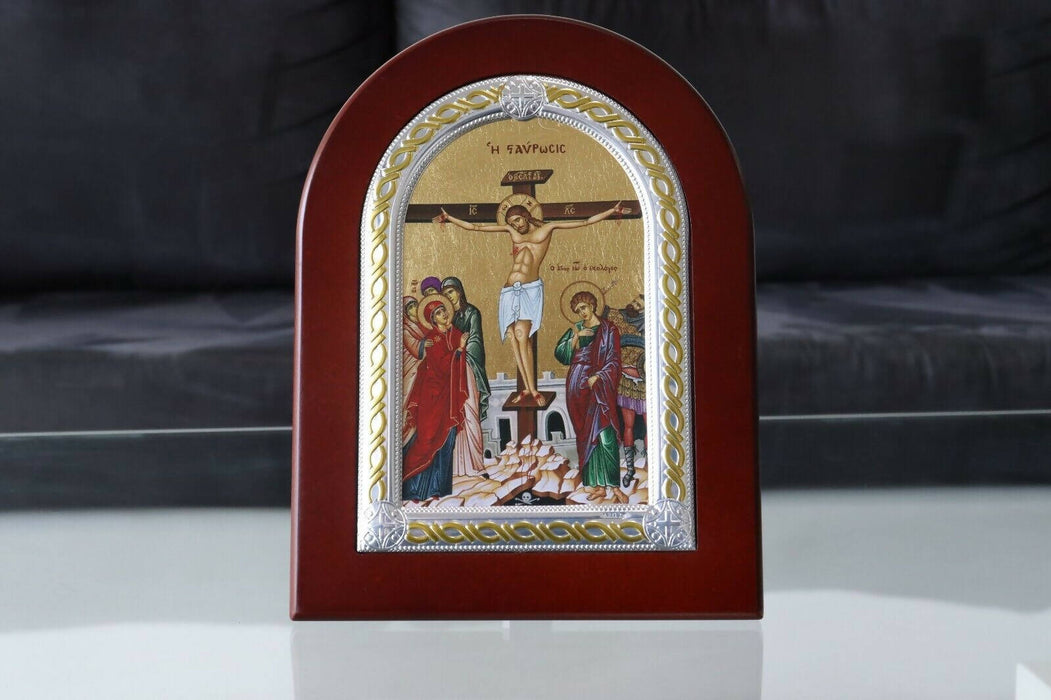 Icon Crucifixion of Jesus Nikolaos Silver 950 CERTIFICATED Christian Hand Made
