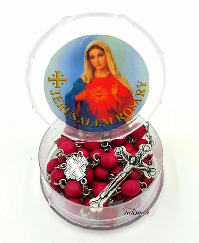 3PCS Rosary Red Jerusalem Blessed Beads Cross Catholic Holy land Necklace Rose Gift