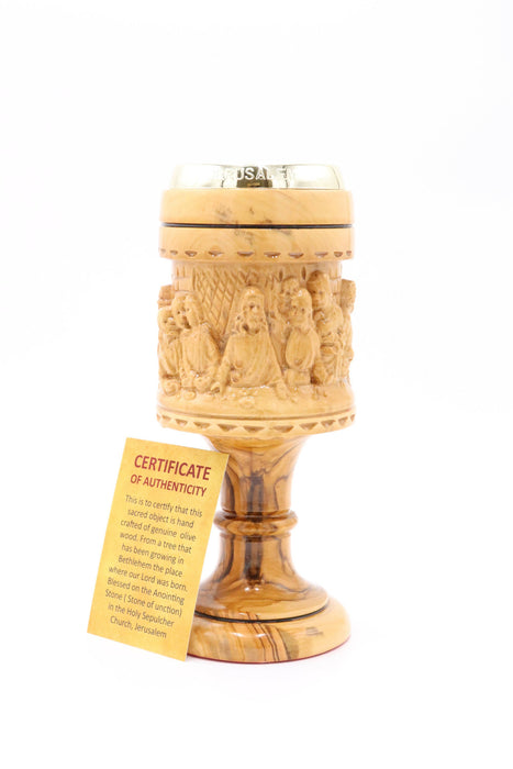 Olive Wood Cup Certificate Large Church Altar the Last Supper HandMade Jerusalem