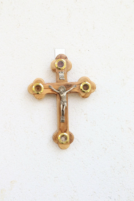 Olive Wood Cross Jerusalem wall Crucifix Holy land With Incense Soil Christian