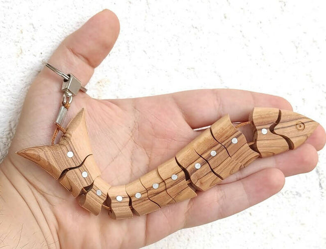 6.3 inch Key chain Fish From Jerusalem Hand Made carved Olive Wood Holy Land