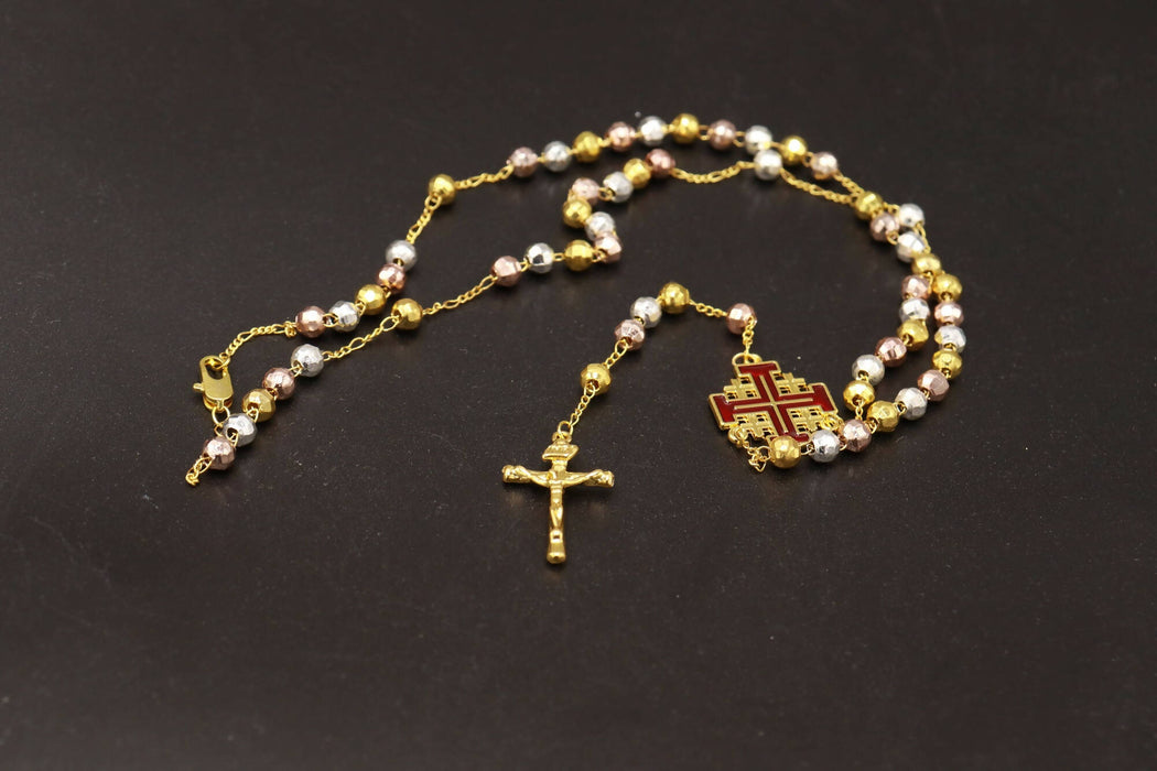 Rosary Jerusalem Red Cross 925 Necklace Gold Plated Holy Land Blessed Religion