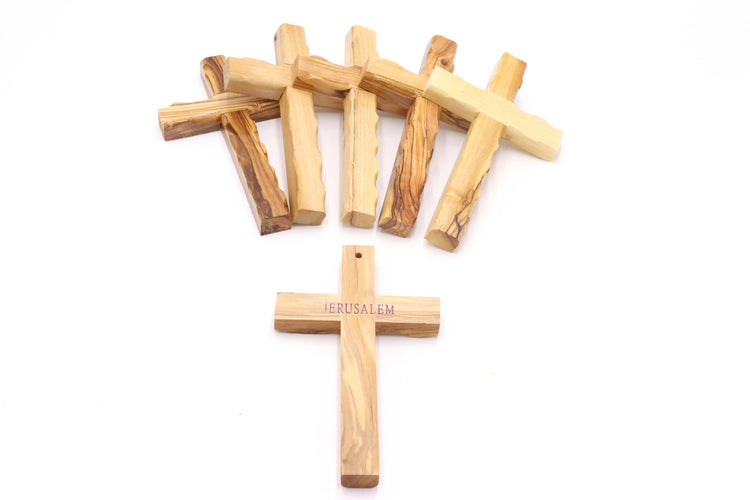 6 PCS Olive Wood Wall 6.1 inch Cross Hand Made Jerusalem Blessed Home Hanging X6