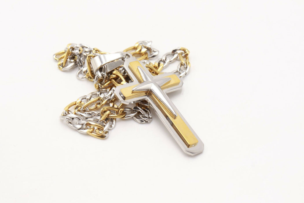 Cross Necklace silver Gold plated Stainless steel Jerusalem Christianity Pendant