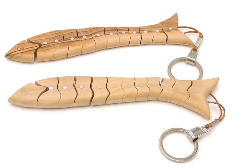 6.3 inch Key chain Fish From Jerusalem Hand Made carved Olive Wood Holy Land