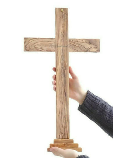 Olive Wood Standing Cross 24 inch LARGE Hand Made Jerusalem Holy Land