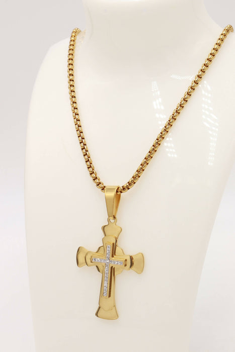 Stainless steel Cross Necklace Gold platedJerusalem Christianity Pendant
