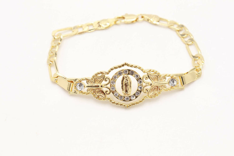 Virgin Mary Bracelet Crystals Gold plated Stainless steel Holy Land Religion